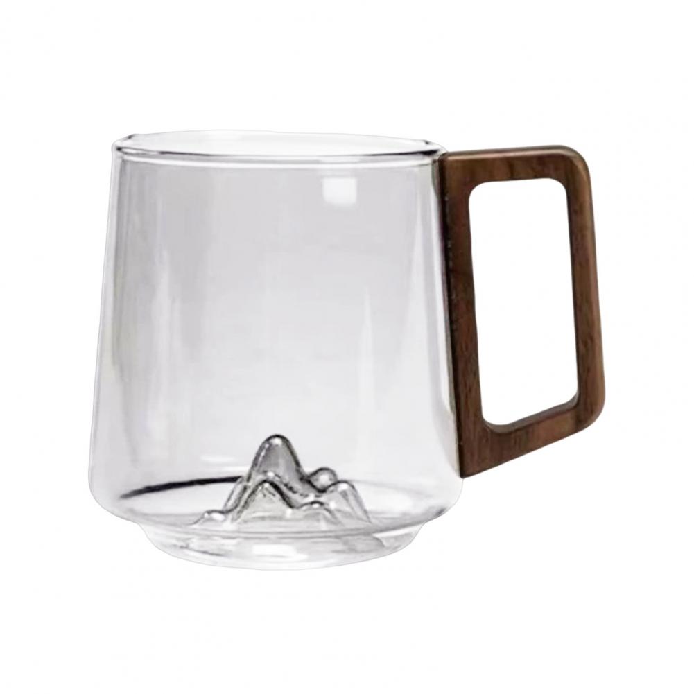 Vintage Glass Cup Ergonomic Grip Glass 450ml Vintage Glass Coffee Mug Wood Handle Heat-resistant Tea Cup Mountain Drinking Cup