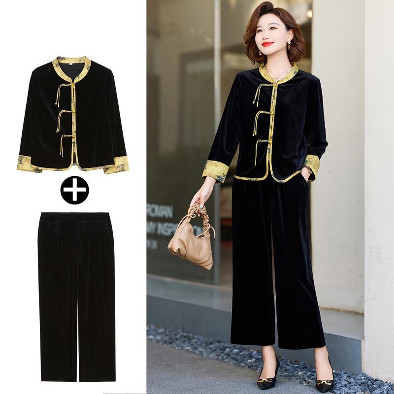

Женский повседневный комплект из золотого велюра в китайском стиле 2XL