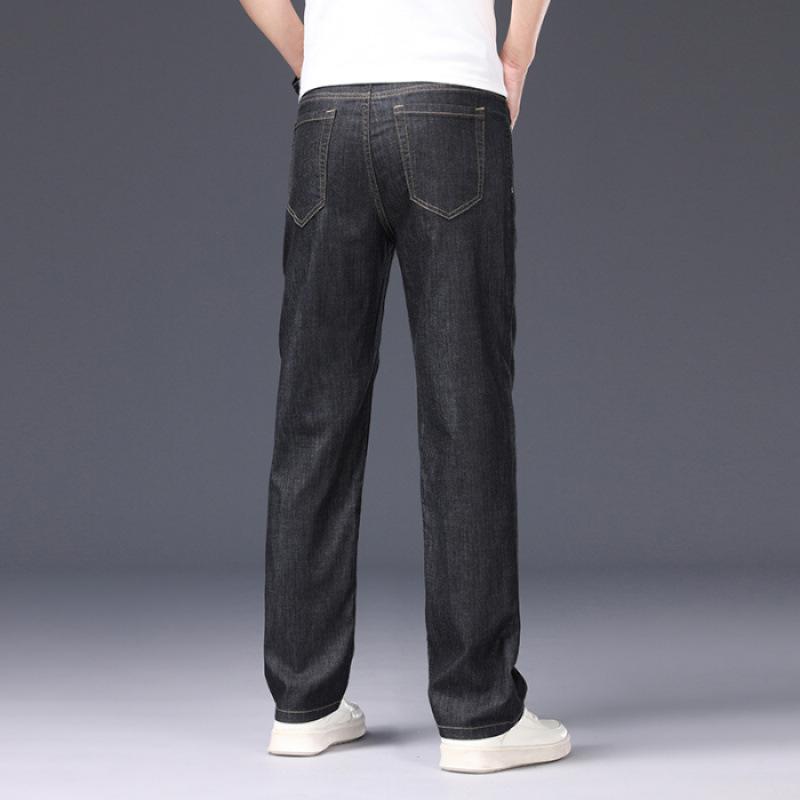 JYL Spring thin jeans men's wide and straight business novel elastic trousers