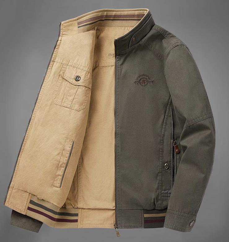 

Men s Reversible Jacket, Thin Spring/Autumn, Plus Size, Pure Cotton, Casual Outerwear for Middle-Aged & Elderly Fathers 5XL