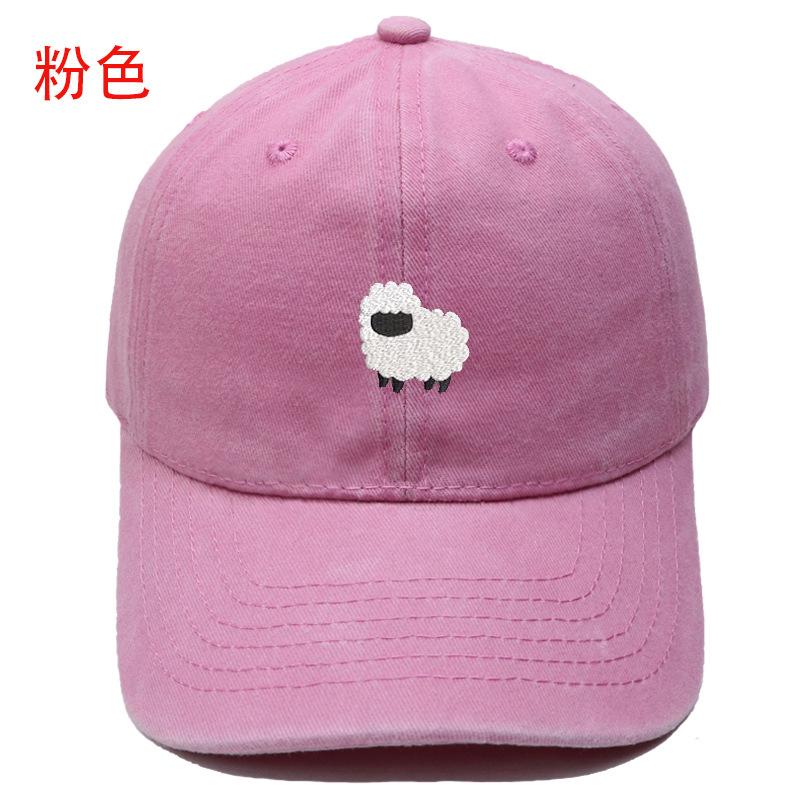New Cute Lamb Embroidery Washed Retro Baseball Cap Men's and Women's Leisure Outdoor Sunshade Cap Tide