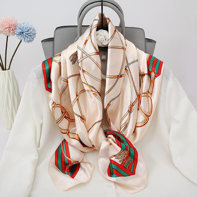 Eleganter Satin-Seidendruck-Schal für Damen - Vielseitiges Frühlings-/Herbst-Nacken- und Kopfaccessoire mit Sonnenschutz