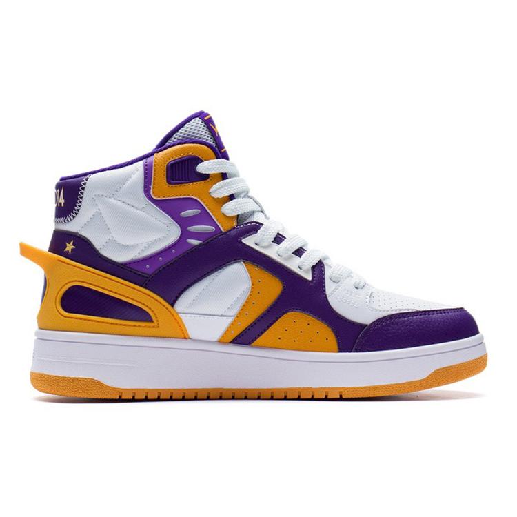 Li Ning Leder Dämpfung Rückprall Mittelhohe Performance Basketballschuhe Herren Weiß Lila Orange ABCS063-2