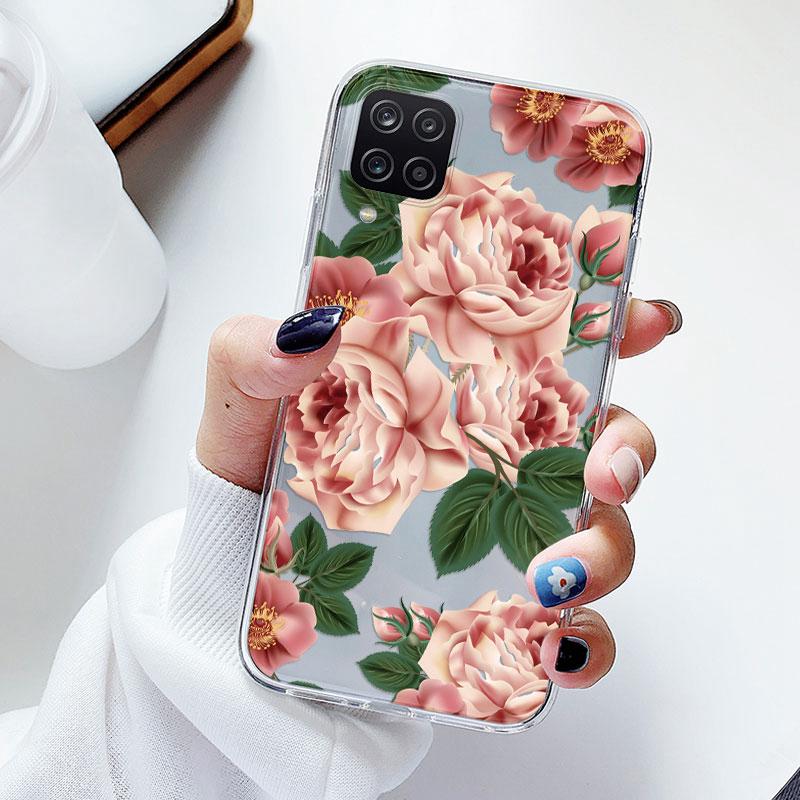 Phone Case For Samsung A12 M12 F12 Floral Silicon Cover For Samsung Galaxy A12 5G Fundas Coque Transparent Soft Capas Flower TPU