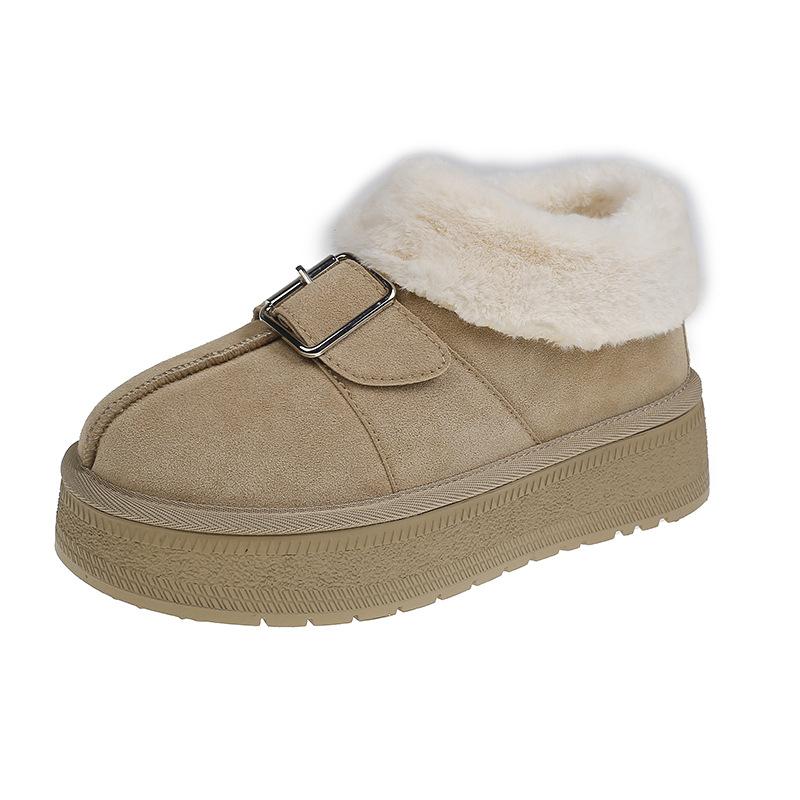 Thick-soled snow boots women's fur integrated winter velvet pregnant women cotton shoes lazy one pedal fluffy short boots