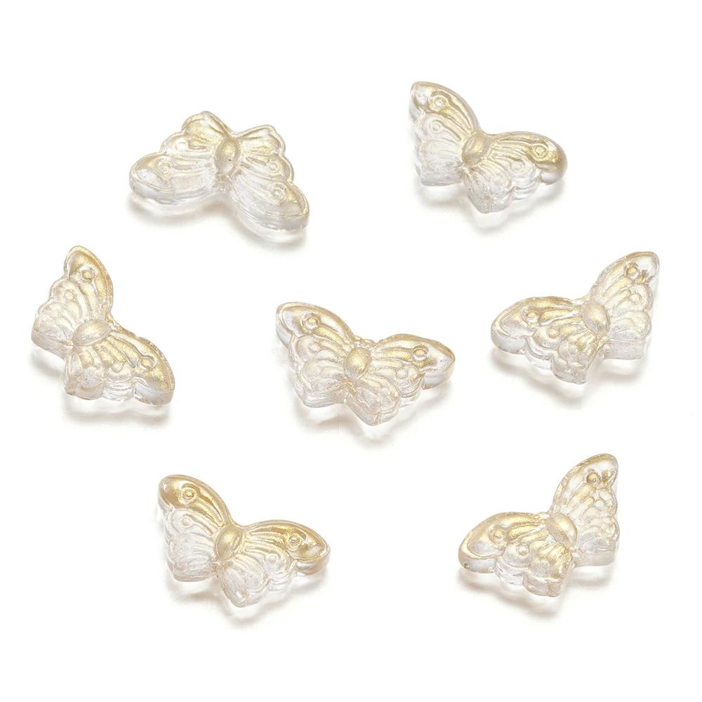 30Pcs/Lot 8*15mm Transparent Glass Small Butterfly Loose Charm Pendants for Necklace DIY Craft Jewelry Making Accessories