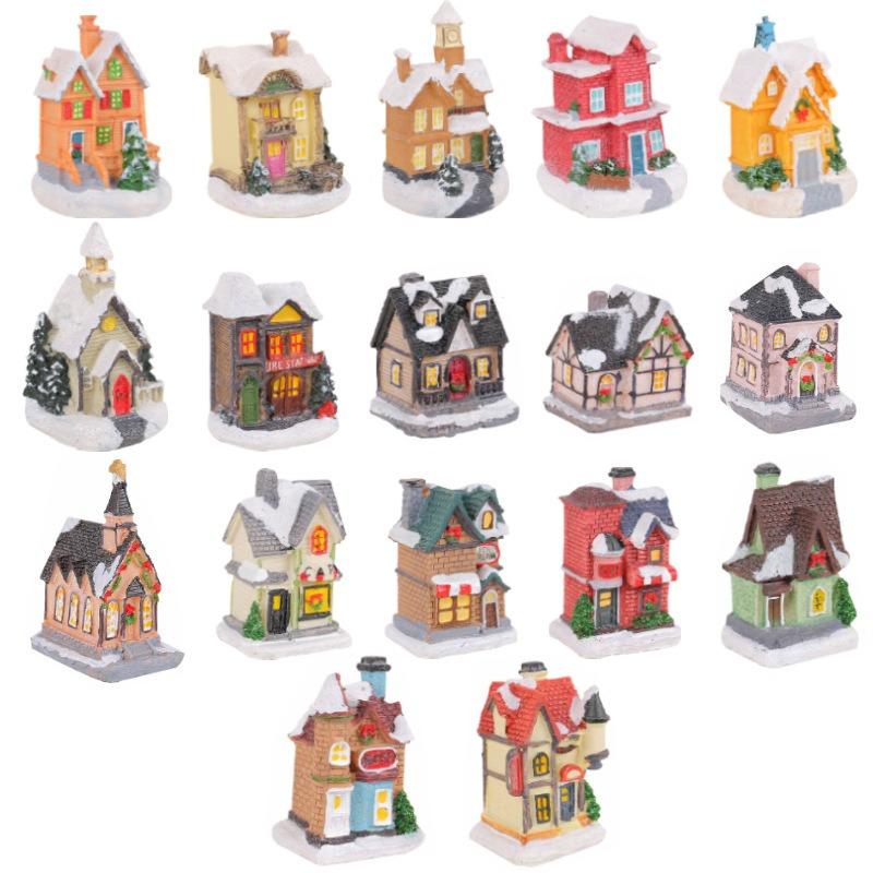 Jingchen new Christmas decorations resin hut colorful luminous house tabletop ornament