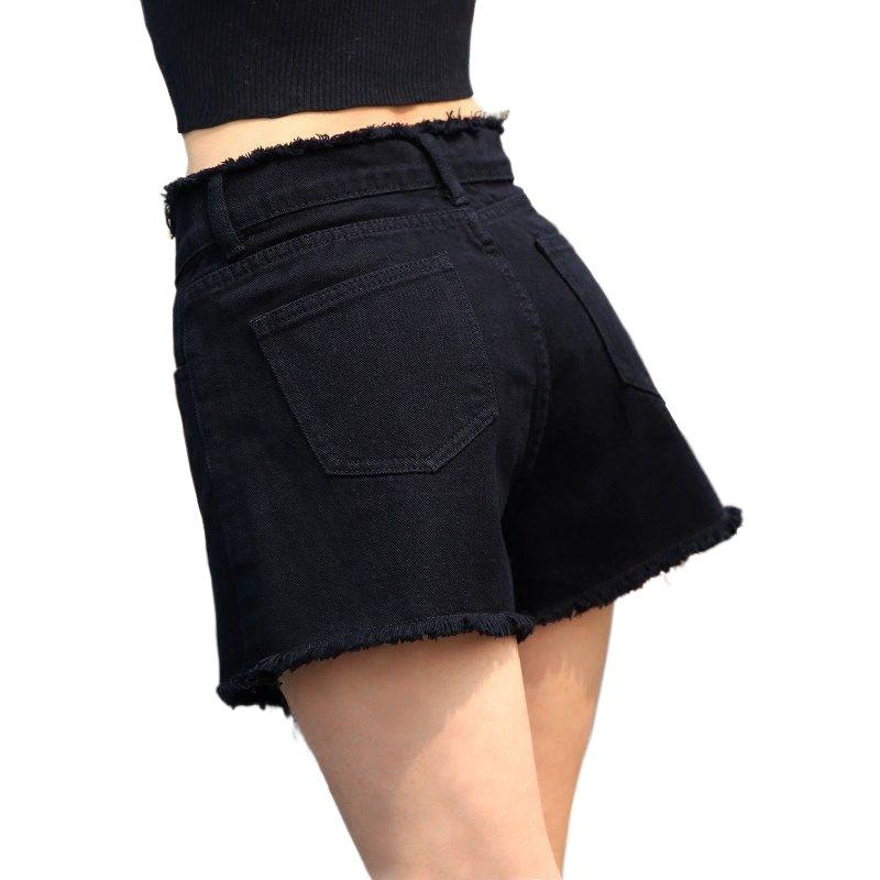 High-Waisted Elastic Denim A-Line Shorts for Women - Summer 2026 Collection, Loose Fit, Frayed Hem, Versatile and Slimming Design.