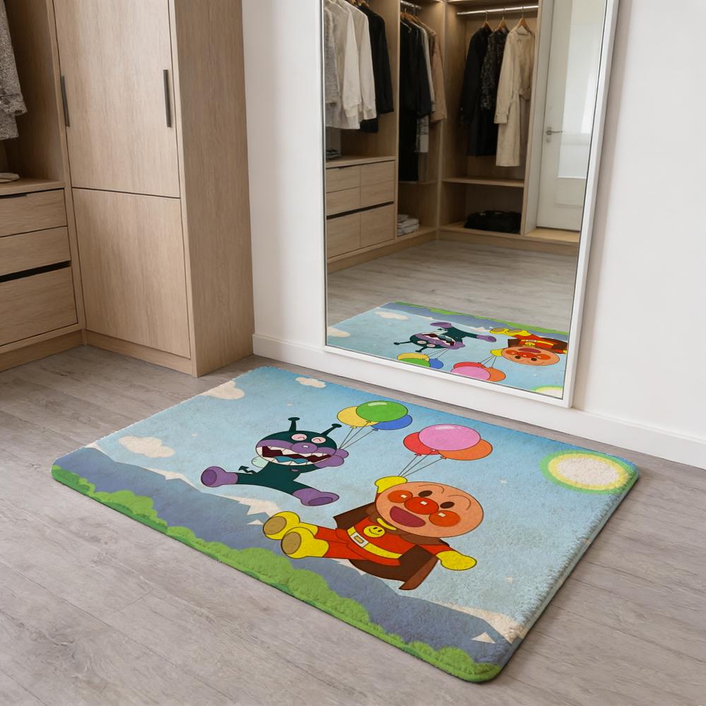 Anime Kawaii A-Anpanman Floor Mat Flannel Door Mat Non-Slip Absorbent Washable Indoor Home Rug