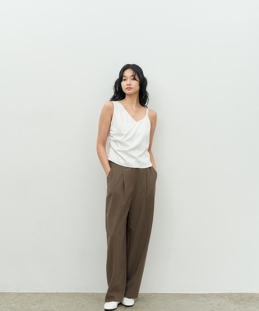 MAKE A TOAST Double-Pleat Curve Pants Brown Mbespa002Br