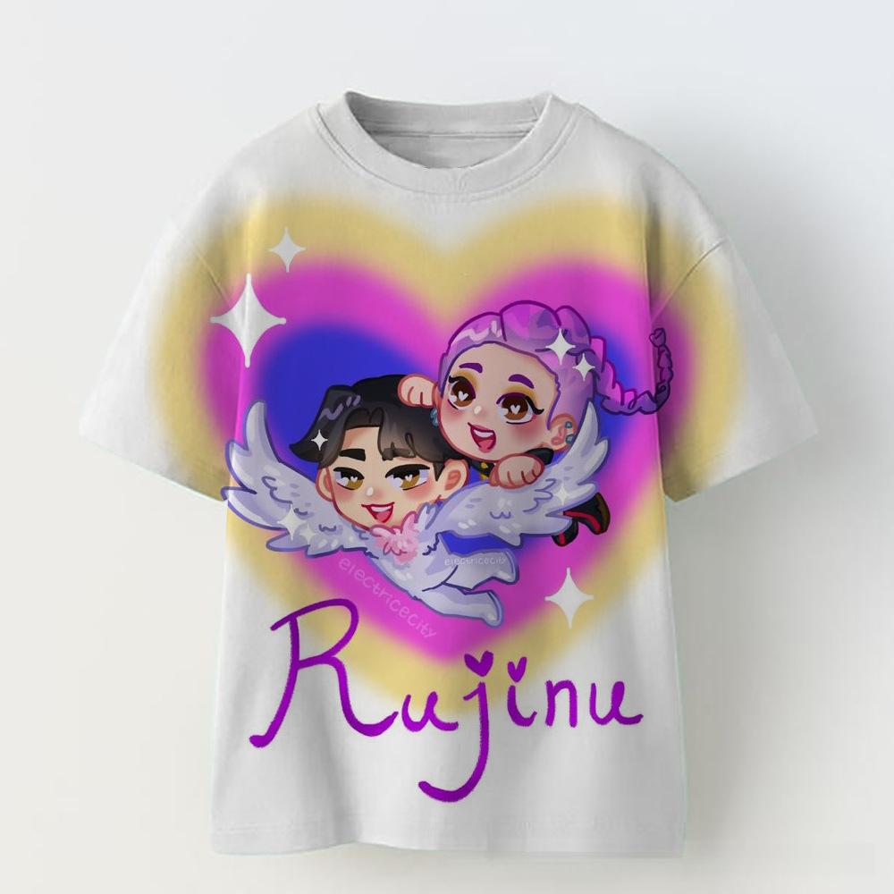 KPOP Demon Slayer Collaboration 3D Digital Print Girls' Casual Comfortable Short Sleeve T-Shirt Children's Clothing