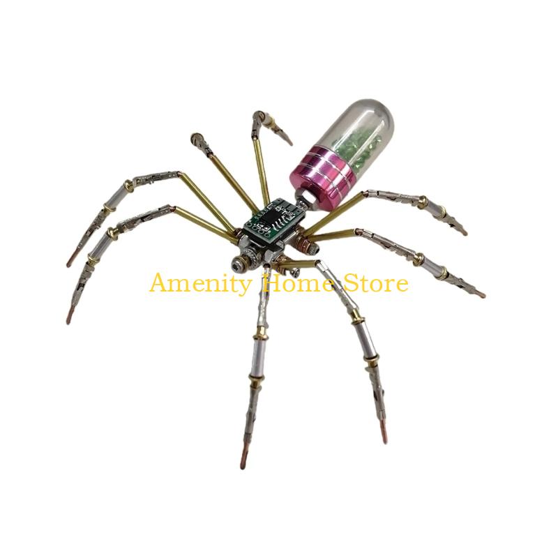 F26C Artistic Steampunk Mechanical Spiders DIY Craft Kits Metal Puzzle for Home Decors Gift with LED Technology and Assembly Fun