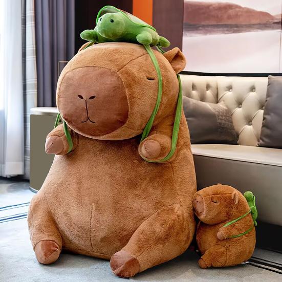 Capybara Plush Doll Soft Stuffed Animal Pillow Comfortable Hugging Toy with Cute Turtle Accessory Cozy Cushion Gift for Kids Adults