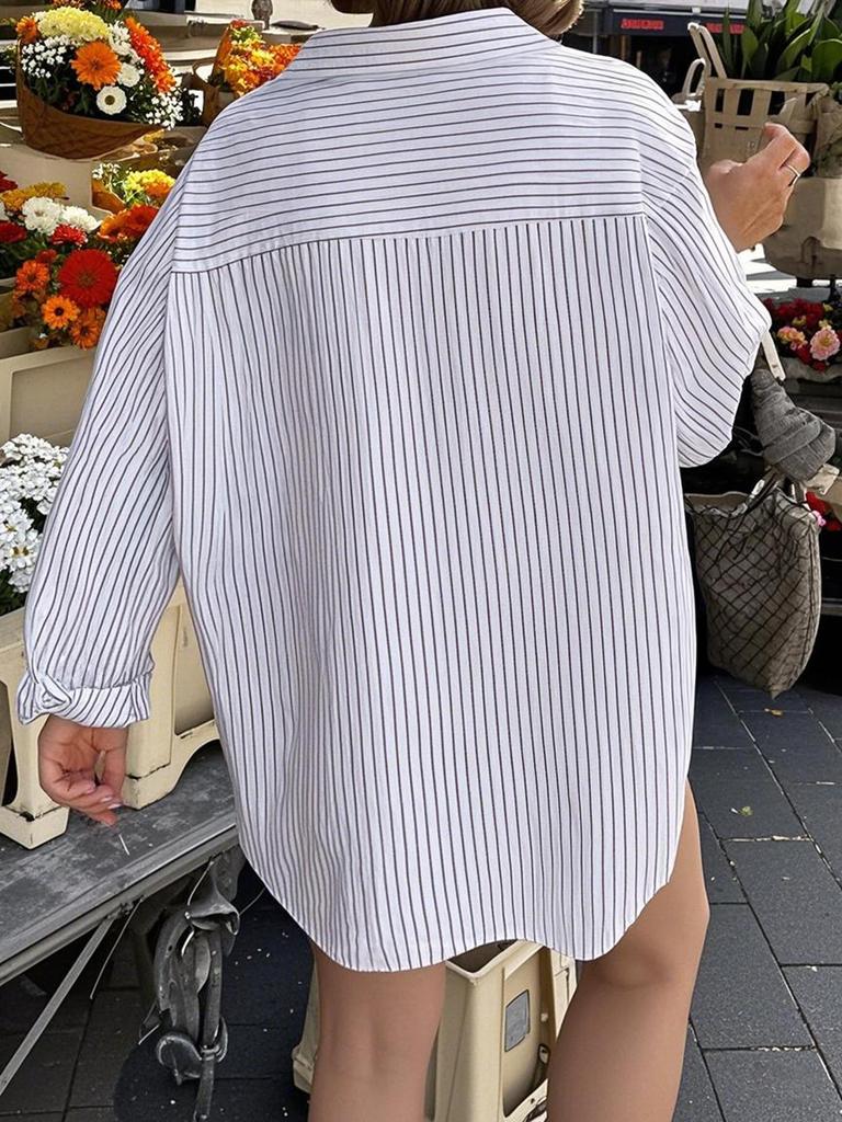 Summer 2025 Women's Casual Striped Long-Sleeve Shirt