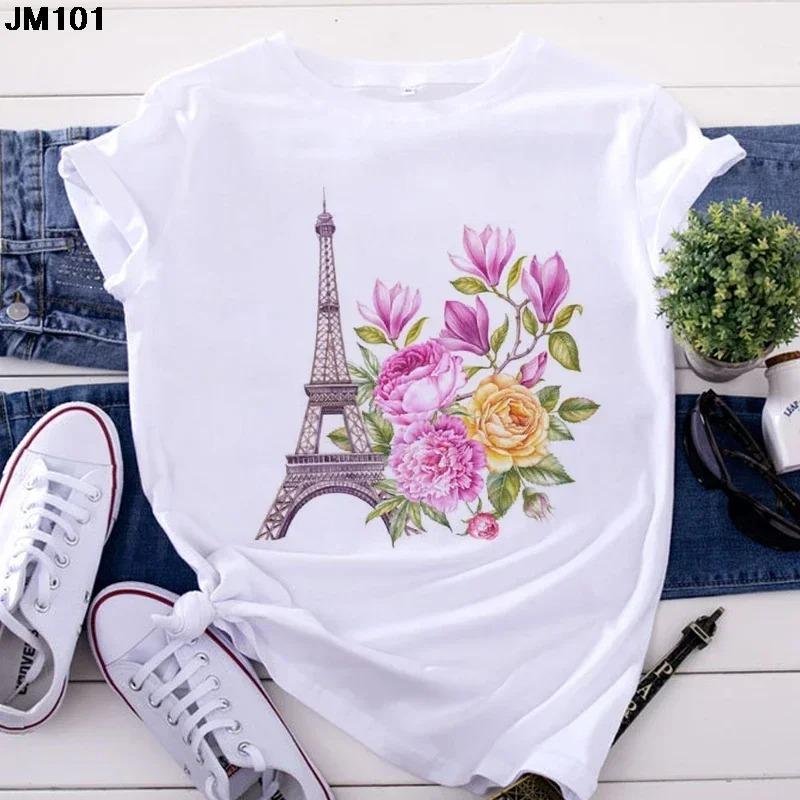 Fashion Women's Tops Tshirt Harajuku Paris Eiffel Tower Printing T Shirt Casual Streetwear Short Sleeve Female T-shirts Clothing