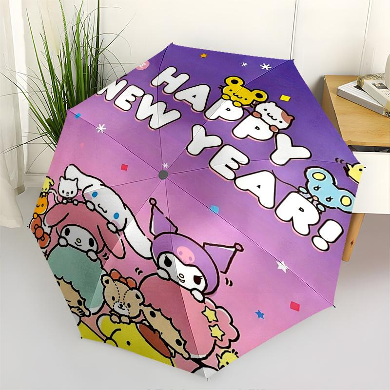 

1pc Hello Kitty Happy New Year! Automatic Opening/Closing Umbrella with Convenient Three-Fold Design, 8-Bone Iron Frame Outdoor Umbrella, Perfect Gift