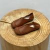 Brown Leather Pure Handmade Shoes  The Retro Art Mori Girl Shoes Women's Casual Flats Shoes Two Way To Wear