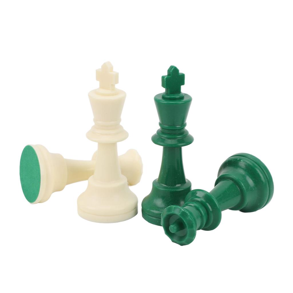 32PCS International Chess Pieces Green and White Chess Figures Felt Bottom Plastic Chess Figurine Piece Set