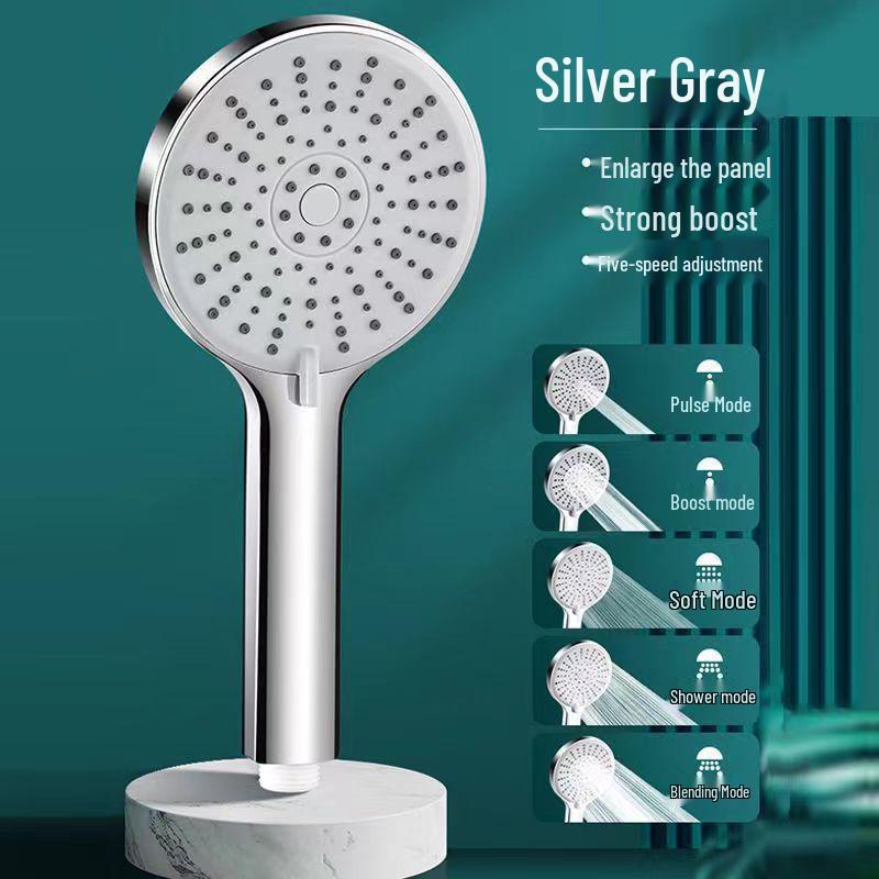 Black Lotus High-Pressure Shower Head with Five Functions and Large Panel