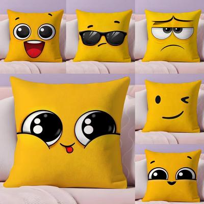 Funny And Quirky Personalized Emojis Pillow Case Comfort Sofa Bed Silky Elegant Invisible Zipper Decorative Cushion Cover