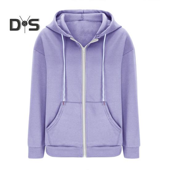 Autumn Spring Women Coat Hooded Drawstring Long Sleeves Pockets Zip-up Elastic Cuff Hem Loose Sport Hoodie Casual Daily Wear Jacket