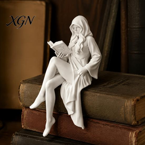 3D Printed Home Accents Ghost Girl Reading Statue, Elegant Faceless Figurine, Minimalist White Desk Unique Accessories Decor for Shelf