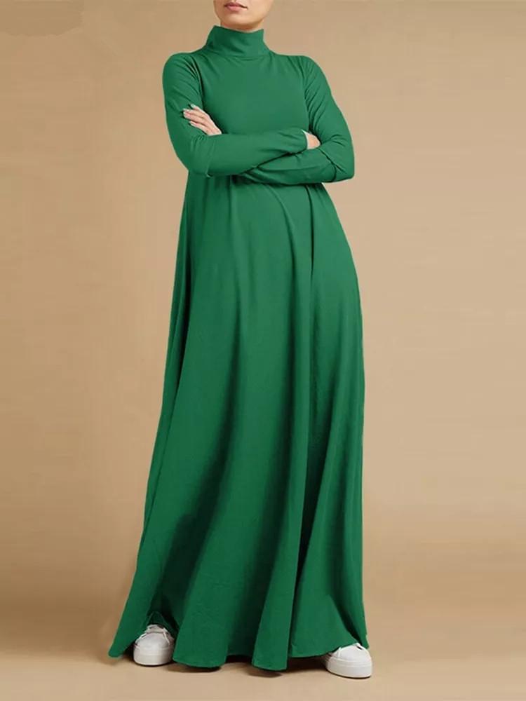 

Loose-Fit Women s High Neck Long Sleeve Solid Color Casual Dress 5XL