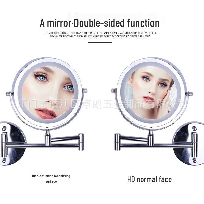 Dual-Sided LED Wall-Mounted Makeup Mirror with Magnification and Fill Light for Punch-Free Hotel Bathroom Use