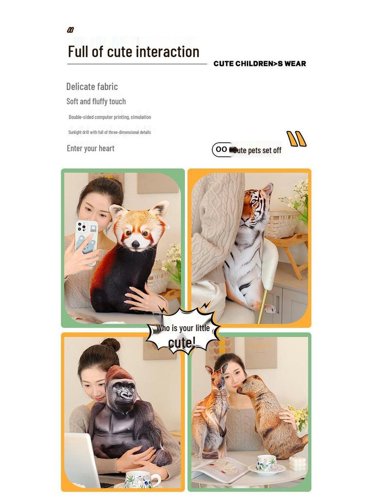 3D Animal Plush Cushion - Panda, Koala, Tiger, and Lion - Kids Gift & Home Decor.