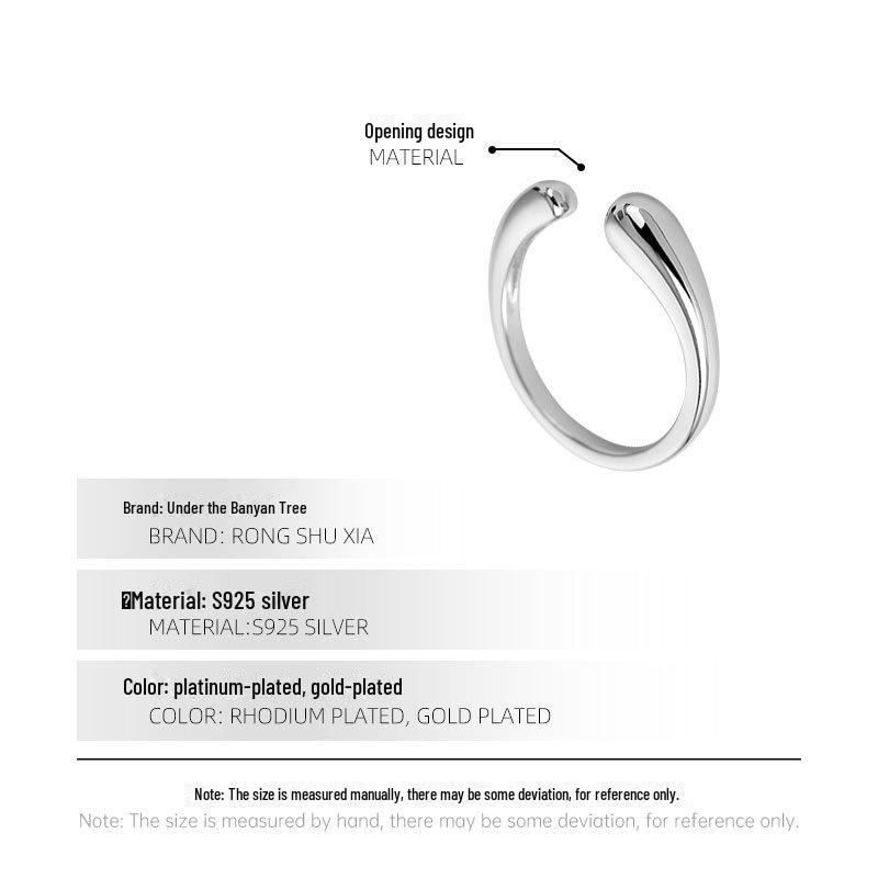 Banyan Tree Korean S925 Silver Water Drop Ring - Simple, Polished, and Elegant Design for Women