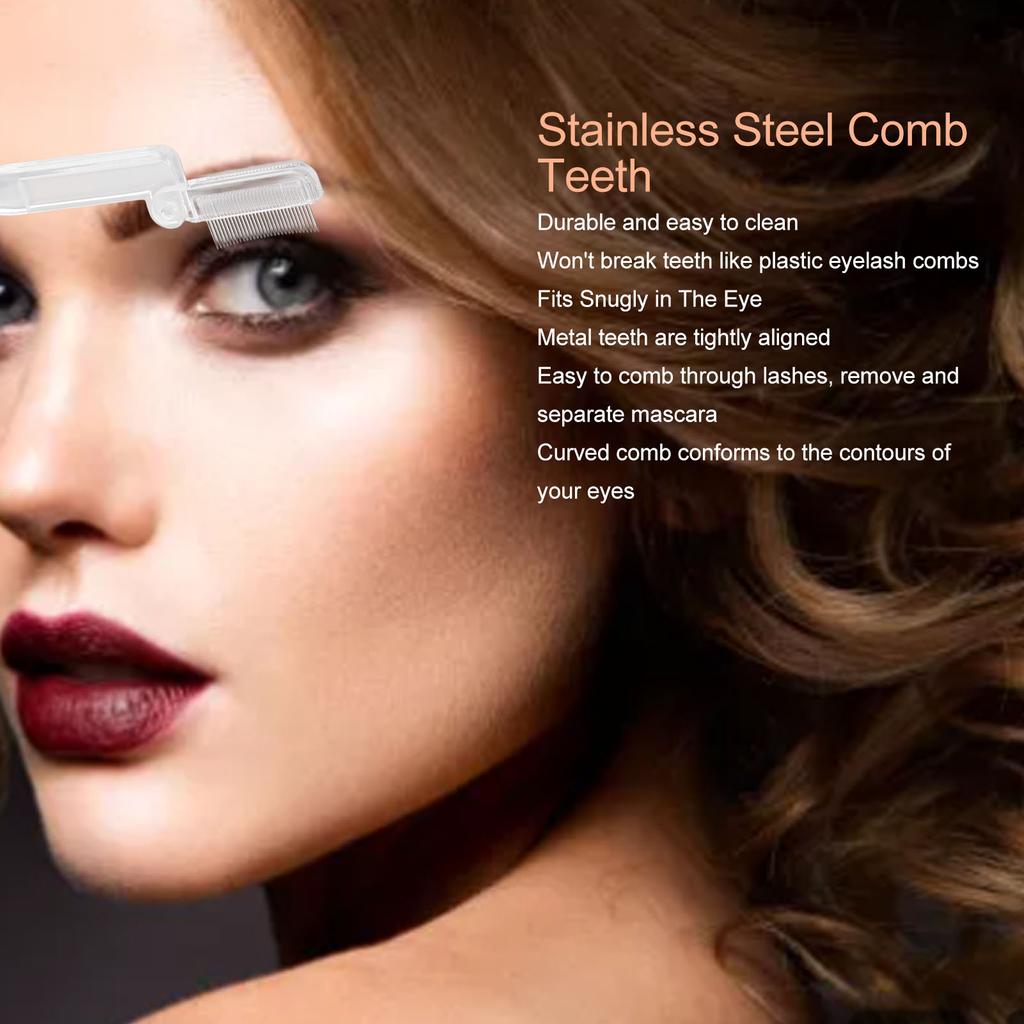 Eyelash Comb Foldable Stainless Steel Teeth Mascara Applicator Eyebrow Grooming Brush 2pcs