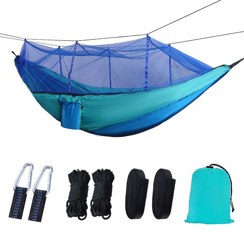 Single & Double Quick-Open Camping Hammock with Mosquito Net - Anti-Roll, Parachute Cloth, Outdoor Use