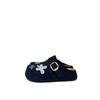 French navy blue fluffy slippers flower beacon shoes women's 2025 autumn and winter new soft leather one pedal bag head half slippers