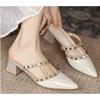 Rivet pointed shoes summer new shallow thick heel half slippers women's outer wear with skirt women's shoes
