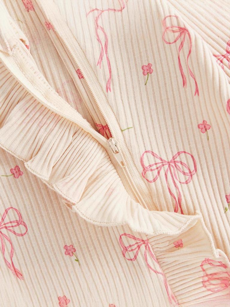 Schmetterlingsprint Langarm Body mit Schleife - Neugeborene Baumwolle Gerippt, Frühling/Herbst Stil