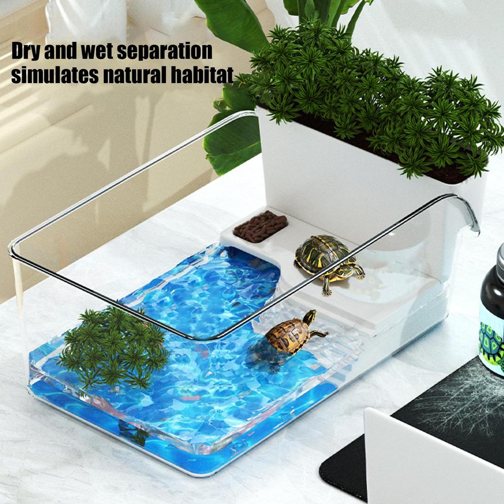 Turtle Tank with Basking Area Transparent Reptile Terrarium Habitat for Pet Turtles Hermit Crabs Tortoise Aquatic Amphibians