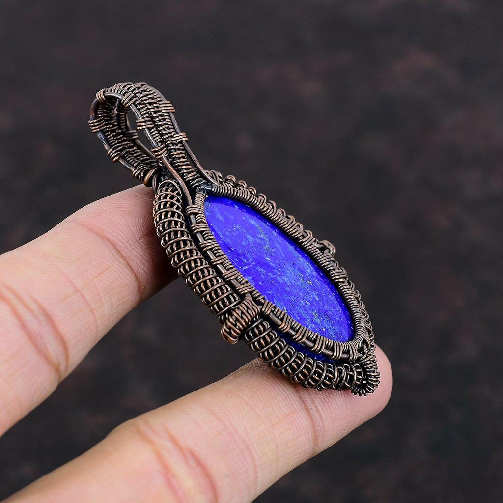 Lapislazuli Anhänger Kupferdraht umwickelter Edelsteinanhänger Lapislazuli Schmuck Kupferdraht Wickelschmuck Handgefertigter Anhänger Geschenk zur Verlobung