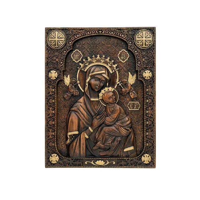 Vintage Catholic Religious Art Our Lady Statue of Perpetual Help Wood Carved Wall Home Decor 25cm золотой