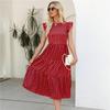 Summer Women Long Dress Polka Dot Print Round Neck Ruffled Sleeveless