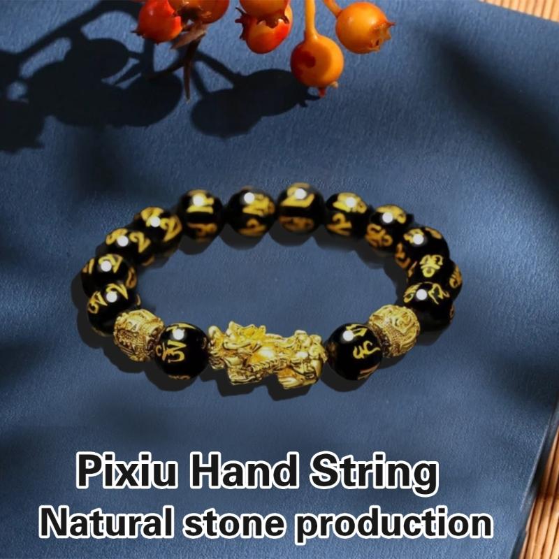 Elastic Handchain Attract Wealth and Good Fortune with Alloy Bracelet Unisex Stone Bead Jewelry for Prosperity