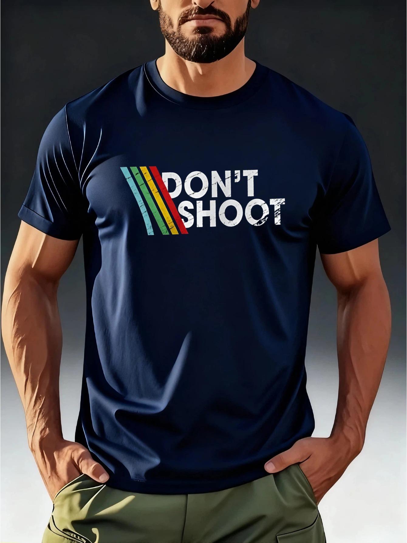 Men s Fashion T-Shirt Short Sleeve  DON T SHOOT  Vintage Rainbow Stripe Print XL
