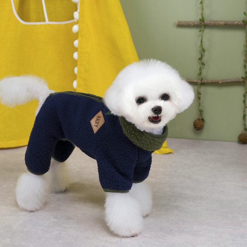 Warm Fleece Dog Jumpsuits  Winter Soft Dog Jacket Clothes High Collar Solid Puppy Overall  Dog Coat Poodle Teddy Pet Costume