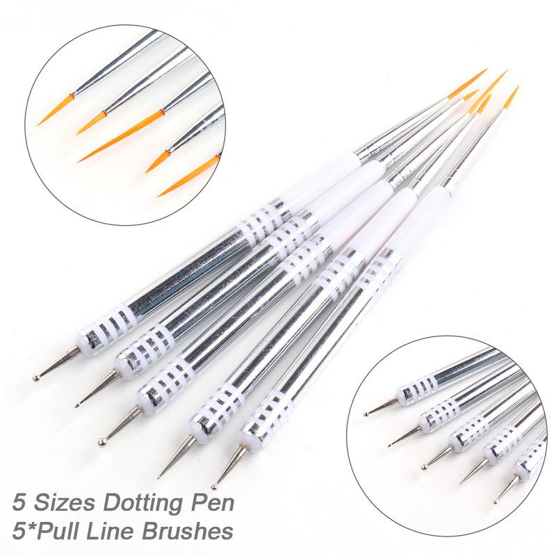 5 Pcs/Set Nail Art Pen 2 In 1 Double Ends Dotting Drawing Painting UV Gel Liner Polish Brush Set Nail Art Dotting Tools