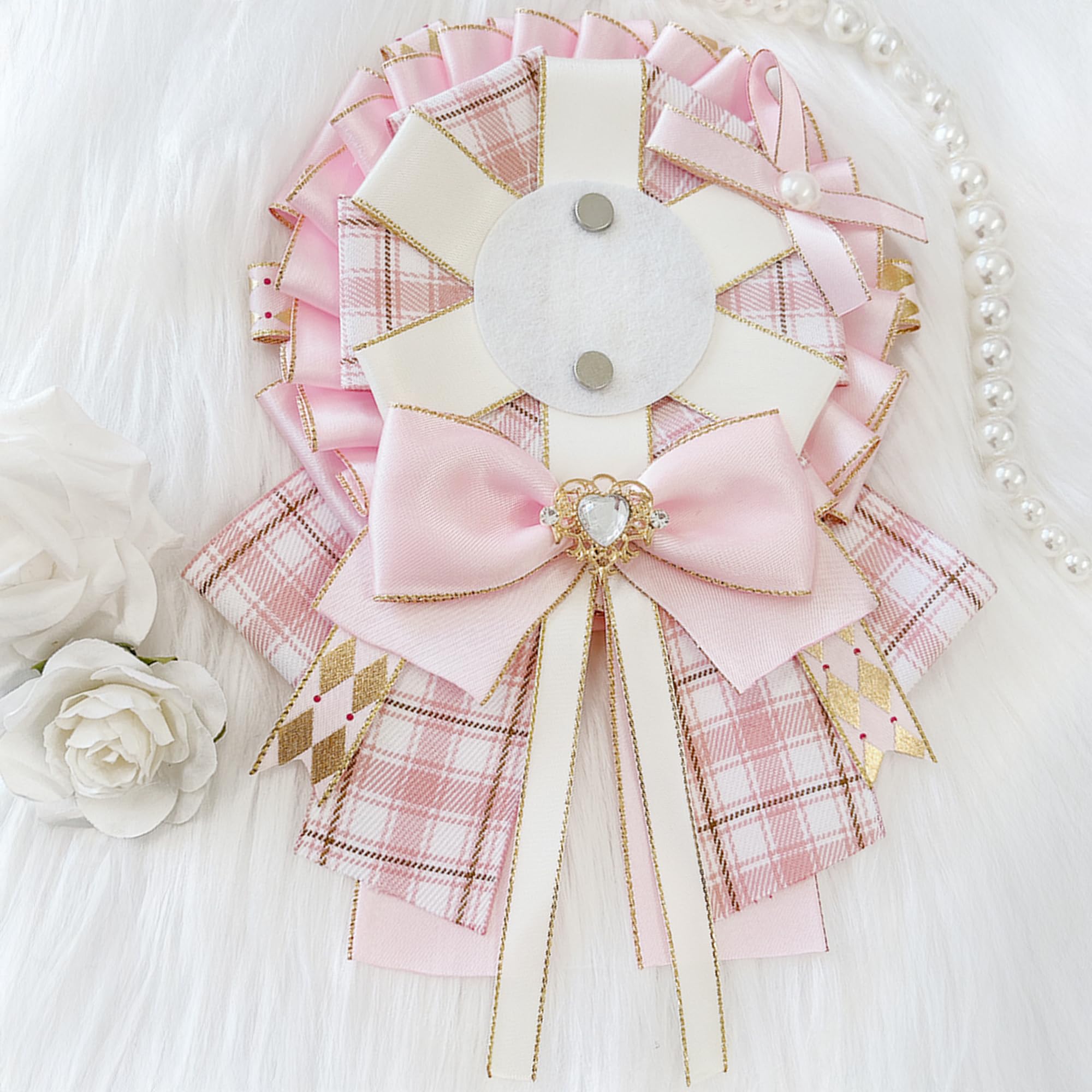 

Клетчатая розетка Ошикацу Магнит Отакукацу 57мм 75мм [Б/у] розовый