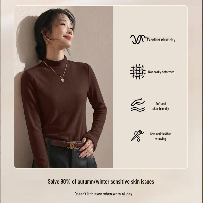 MINISO Women's Semi-High Collar Long Sleeve Base Layer Top