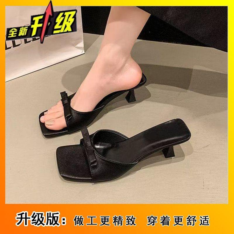 

сандалии на высоком каблуке-шпильке женская летняя обувь 2025 универсальная высококлассная мода французский бант с открытым носком крутые тапочки 34