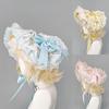 Japanese-Style Lace Lolita Straw Hat Vintage Garden-Style  Y2K Headwear Woven Flat Hat Bonnet Sun Hat with Straps Gift for Girl