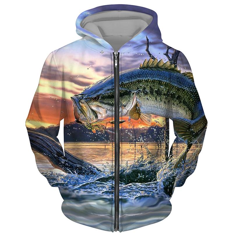 Satın alın Fashion Zipper Hoodie 3D Printed Fishing Pattern Men Women