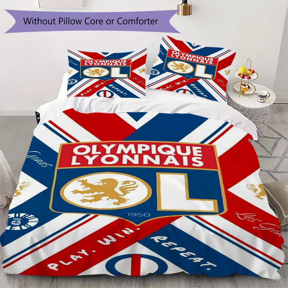 Olympique Lyonnais Pattern Bedding,Quilt Set Quilt Cover Pillowcase Home Birthday Gift(1 * duvet cover + 2 * pillowcase, without core)_lx