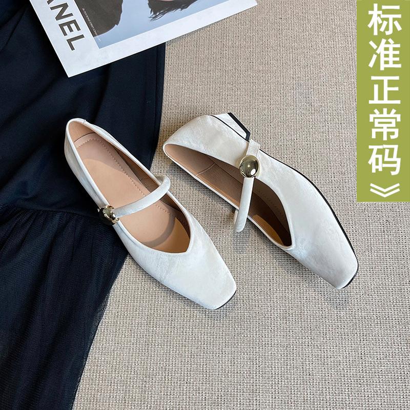 Sheepskin version silver inner height increasing shoes square head new single shoes women's beautiful ballet shoes thick high heel Mary Jane shoes